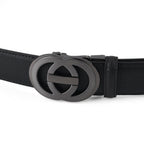 Genuine Leather Unisex Belt with Interlocking Circular Buckle (130 CM, Large) - Black_8426214_4