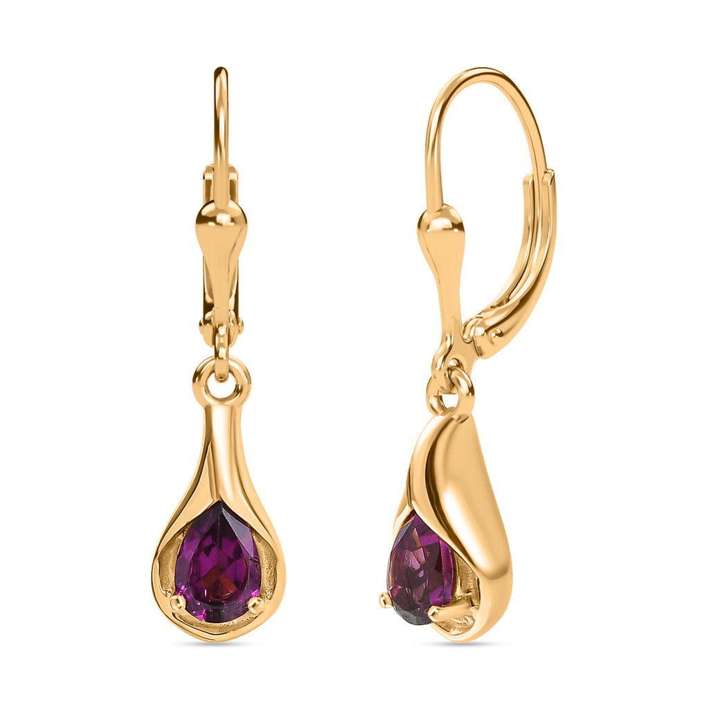 D'Joy Natural Radiant Ember Garnet Drop Earrings with Lever Back in Yellow Gold Plated Sterling Silver 1.00 Ct._8426226