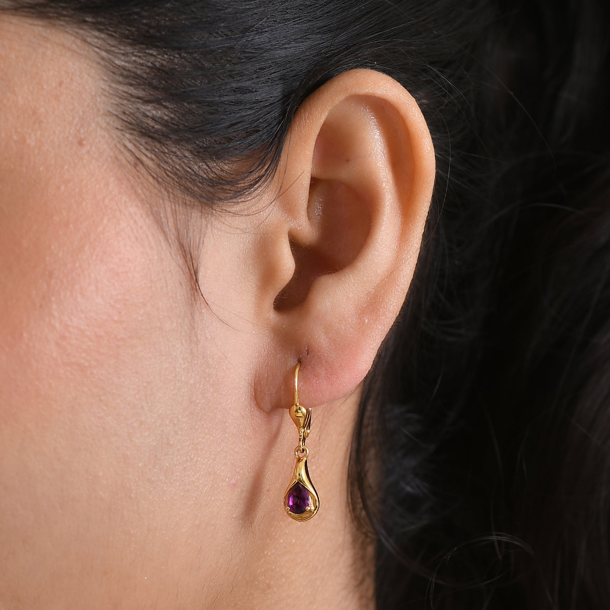 D'Joy Natural Radiant Ember Garnet Drop Earrings with Lever Back in Yellow Gold Plated Sterling Silver 1.00 Ct. V32606367 3