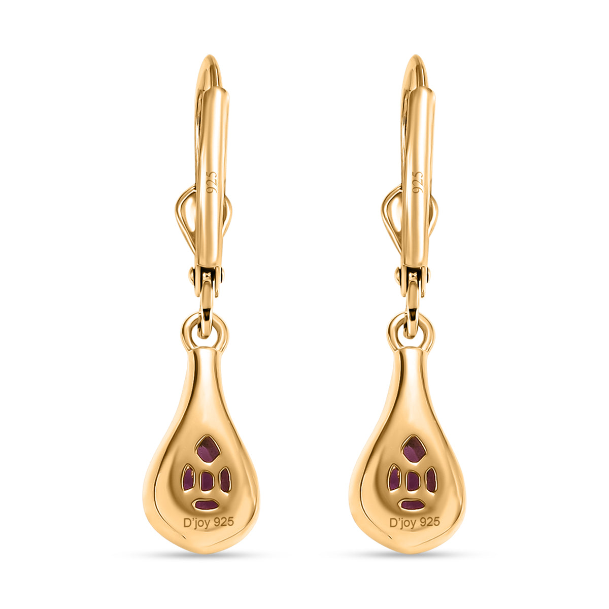 D'Joy Natural Radiant Ember Garnet Drop Earrings with Lever Back in Yellow Gold Plated Sterling Silver 1.00 Ct. V32606367 5