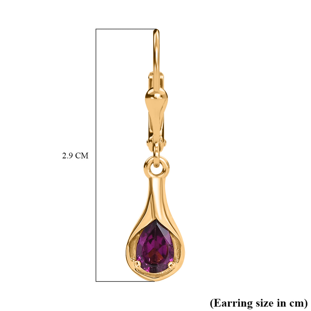 D'Joy Natural Radiant Ember Garnet Drop Earrings with Lever Back in Yellow Gold Plated Sterling Silver 1.00 Ct._8426226_5