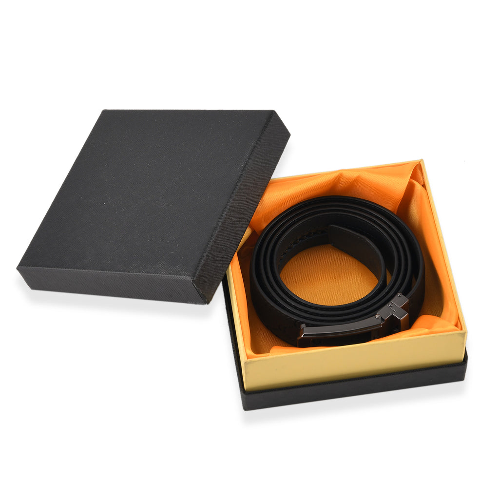 Genuine Leather Sleek Gunmetal Buckle Belt In Gift Box (130cm) - Black_8426252_7
