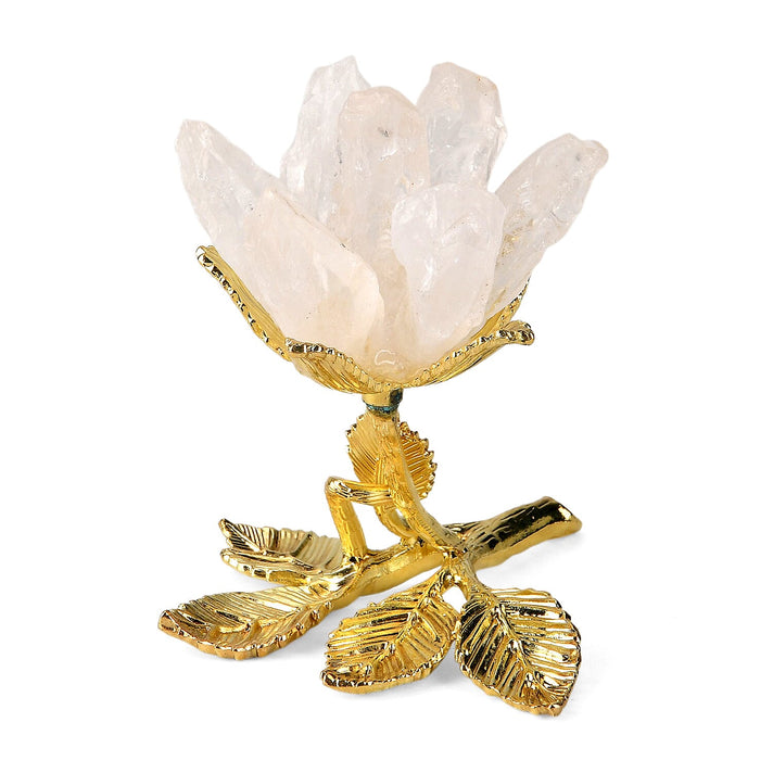 LIVMORE Decorative Crystal Flower Tabletop with Gold Metal Base - White &amp; Gold V32636772 1