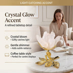 LIVMORE Decorative Crystal Flower Tabletop with Gold Metal Base - White & Gold