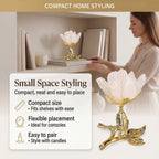 LIVMORE Decorative Crystal Flower Tabletop with Gold Metal Base - White & Gold
