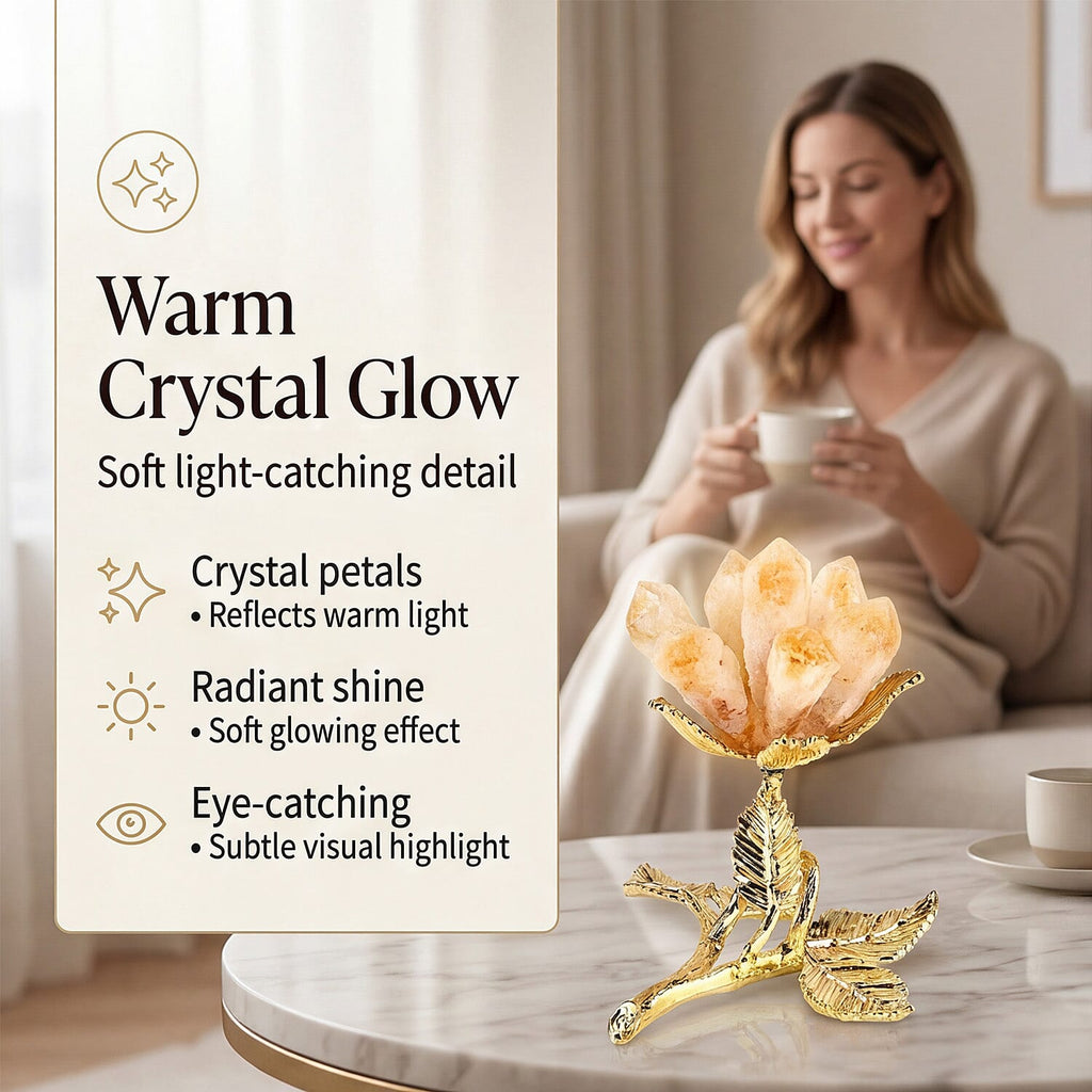 LIVMORE Decorative Crystal Flower Tabletop with Gold Metal Base - Gold