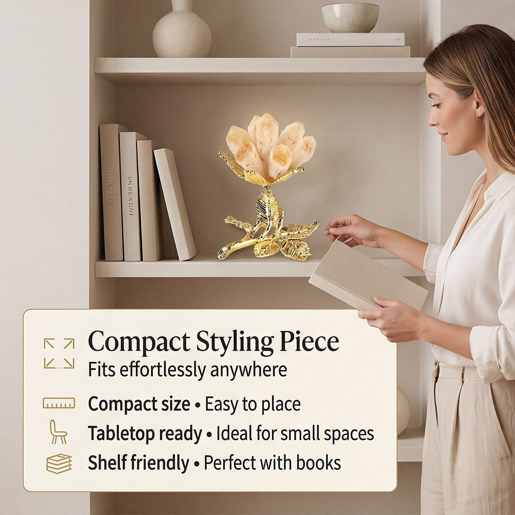 LIVMORE Decorative Crystal Flower Tabletop with Gold Metal Base - Gold