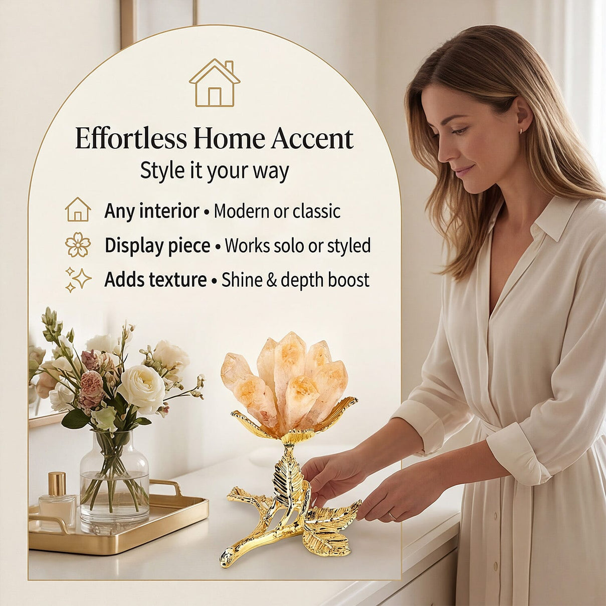 LIVMORE Decorative Crystal Flower Tabletop with Gold Metal Base - Gold V32512349 5