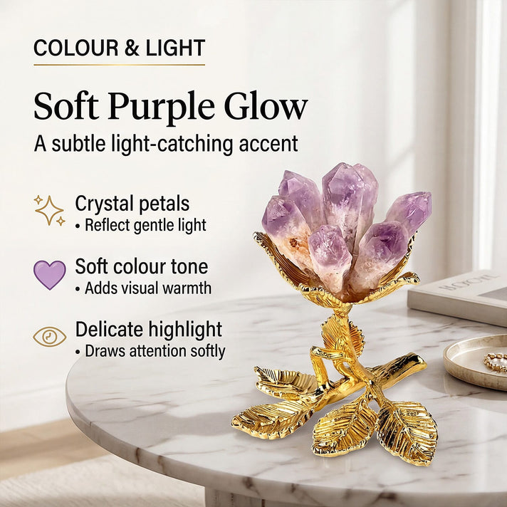 LIVMORE Decorative Crystal Flower Tabletop with Gold Metal Base - Purple &amp; Gold 8426257 2