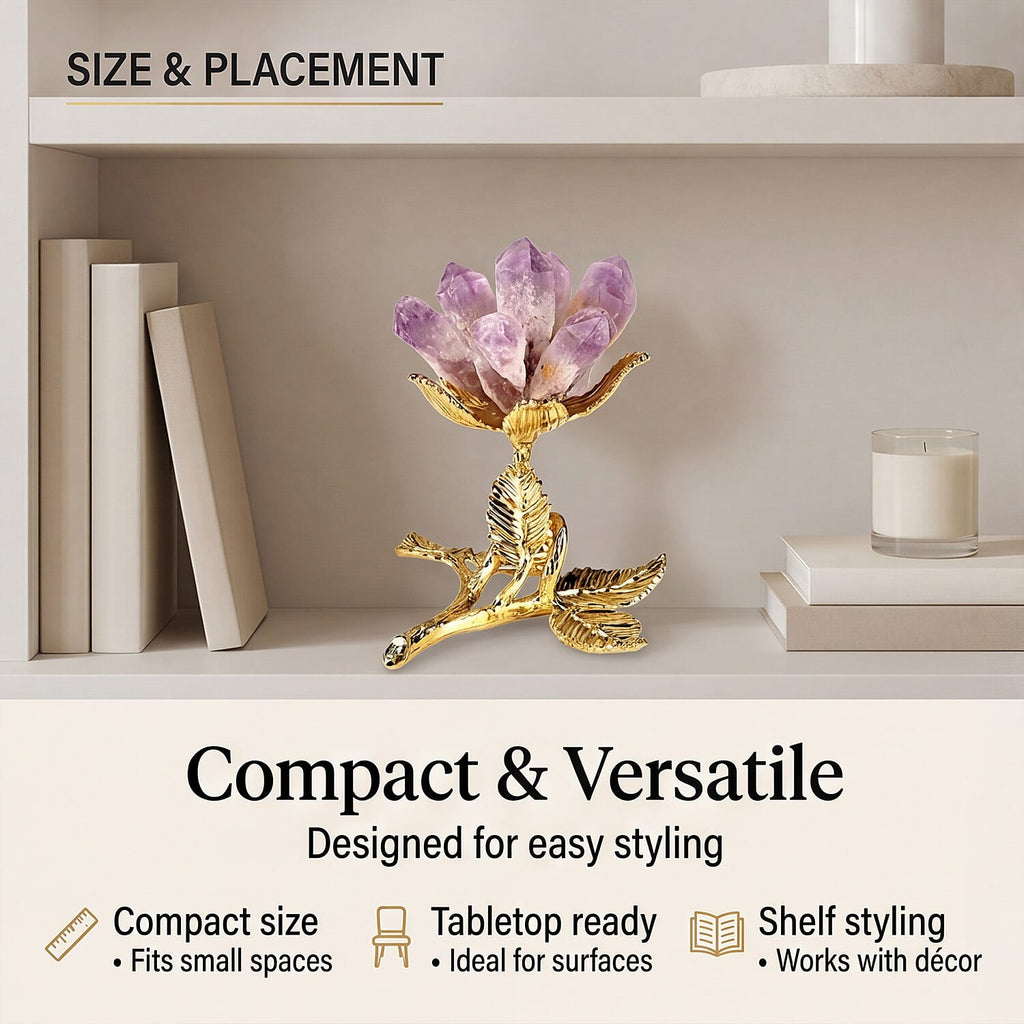 LIVMORE Decorative Crystal Flower Tabletop with Gold Metal Base - Purple & Gold