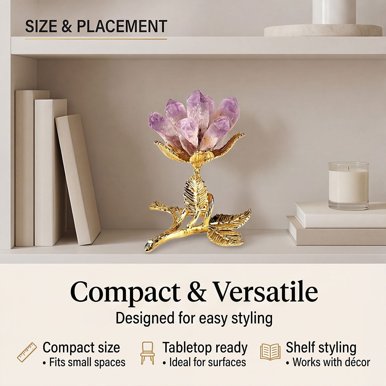 LIVMORE Decorative Crystal Flower Tabletop with Gold Metal Base - Purple &amp; Gold 8426257 4