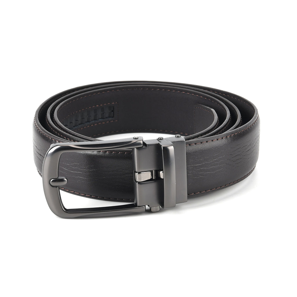 Genuine Leather Sleek Gunmetal Buckle Belt In Gift Box (130cm) - Dark Brown_8426266