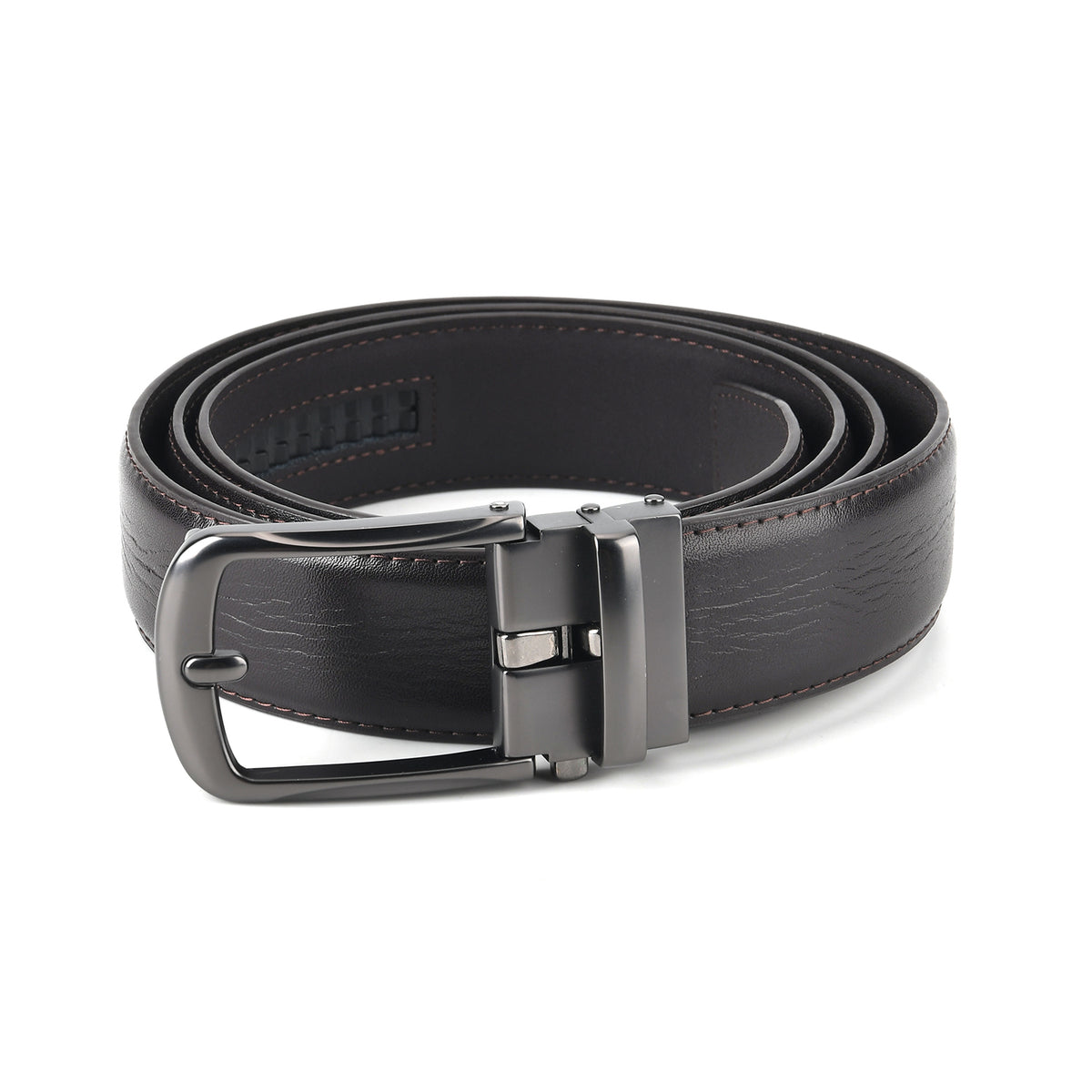Genuine Leather Sleek Gunmetal Buckle Belt In Gift Box (130cm) - Dark Brown V32568835 0