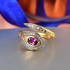 D'Joy Natural Radiant Ember Garnet & White Zircon Snake Ring in Yellow Gold Plated Sterling Silver._8426355_1