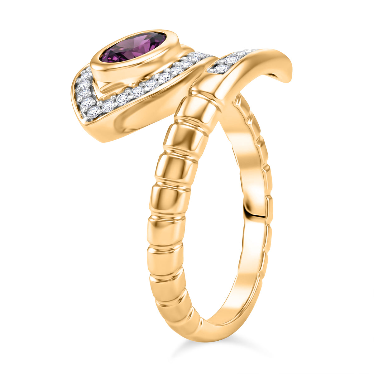 D'Joy Natural Radiant Ember Garnet &amp; White Zircon Snake Ring in Yellow Gold Plated Sterling Silver. 8426355 4