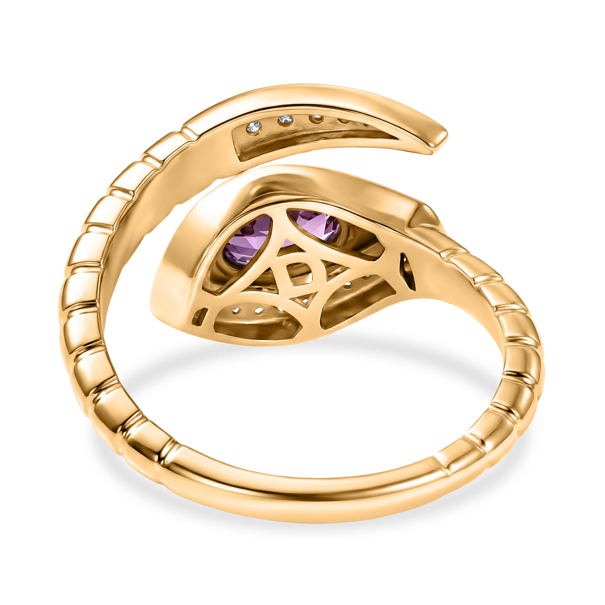 D'Joy Natural Radiant Ember Garnet &amp; White Zircon Snake Ring in Yellow Gold Plated Sterling Silver. 8426355 5