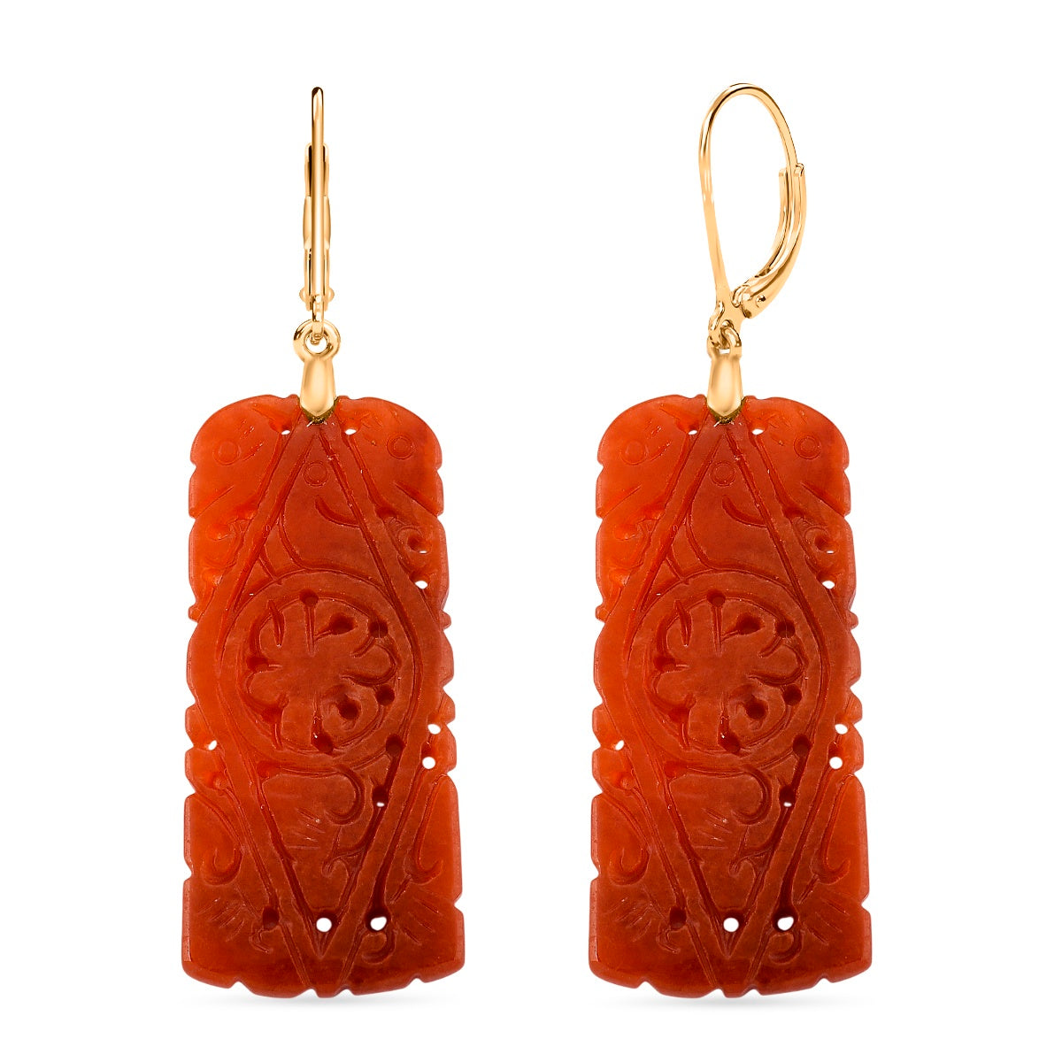 D'Joy Enhanced Red Jade Beads Filigree Carved Drop Earrings with Lever Back in Yellow Gold Plated Sterling Silver 30.00 Ct. V32521447 0