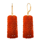 D'Joy Enhanced Red Jade Beads Filigree Carved Drop Earrings with Lever Back in Yellow Gold Plated Sterling Silver 30.00 Ct._8426395
