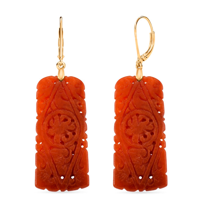 D'Joy Enhanced Red Jade Beads Filigree Carved Drop Earrings with Lever Back in Yellow Gold Plated Sterling Silver 30.00 Ct. 8426395 1
