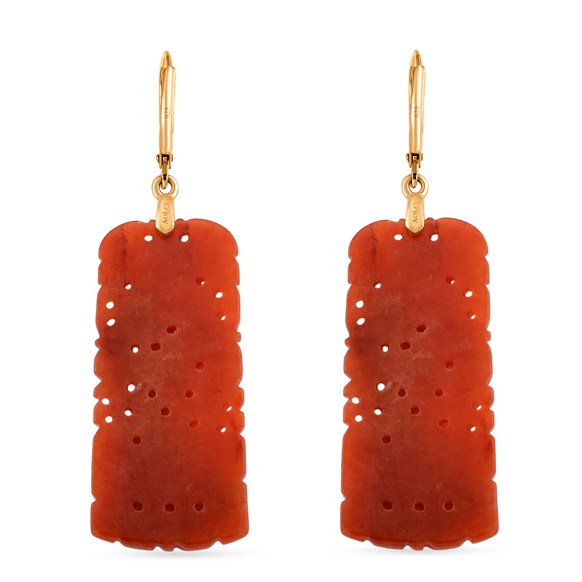D'Joy Enhanced Red Jade Beads Filigree Carved Drop Earrings with Lever Back in Yellow Gold Plated Sterling Silver 30.00 Ct. V32521447 4