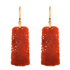 D'Joy Enhanced Red Jade Beads Filigree Carved Drop Earrings with Lever Back in Yellow Gold Plated Sterling Silver 30.00 Ct._8426395_3