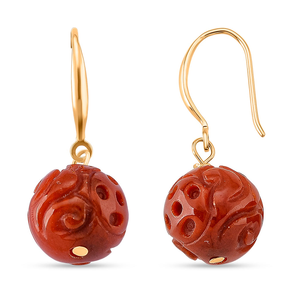 D'Joy Red Jade Beads Hook Earring in Yellow Gold Plated Sterling Silver 20.00 Ct._8426397