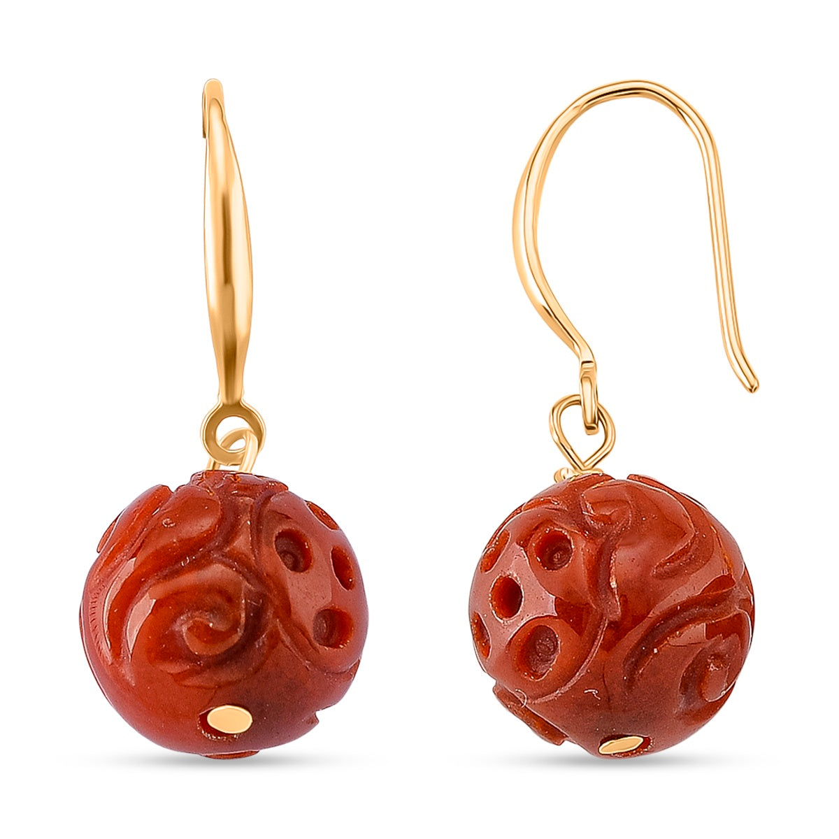 D'Joy Red Jade Beads Hook Earring in Yellow Gold Plated Sterling Silver 20.00 Ct. 8426397 0