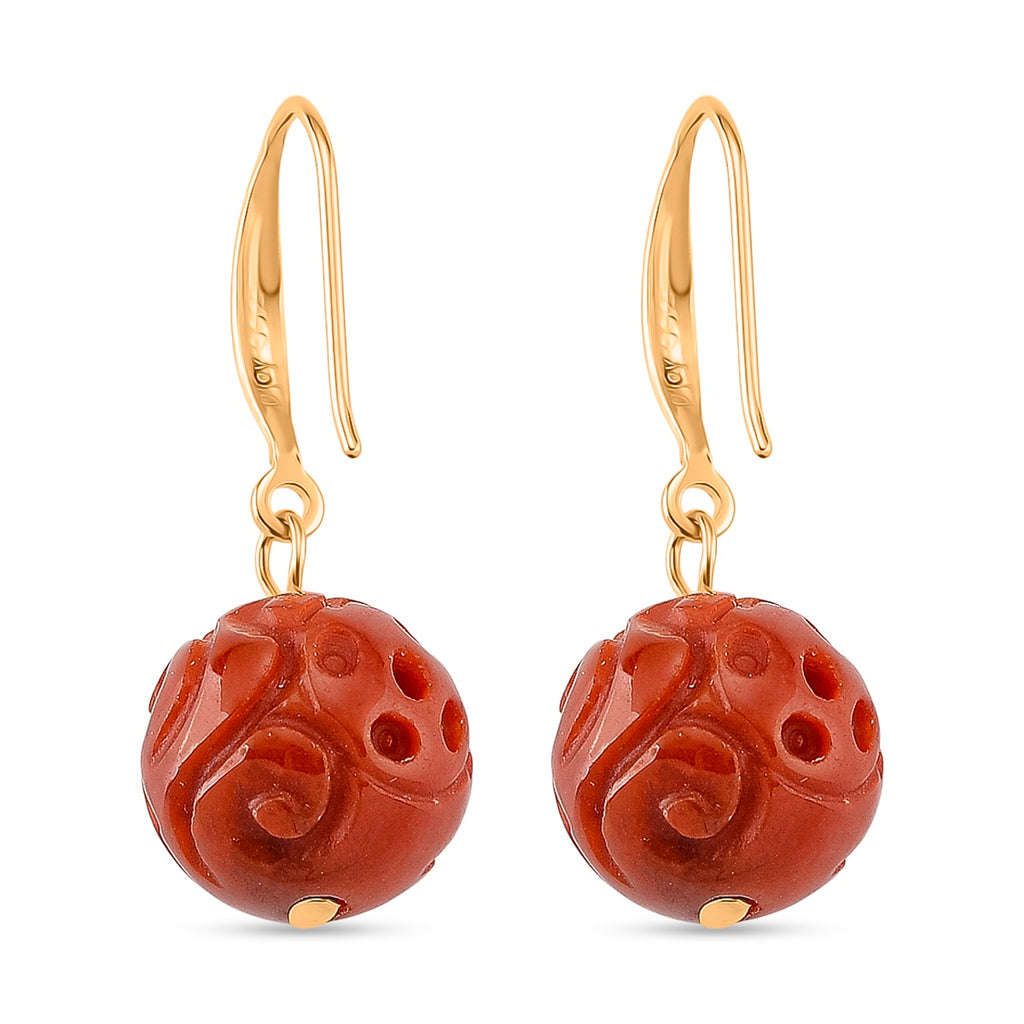 D'Joy Red Jade Beads Hook Earring in Yellow Gold Plated Sterling Silver 20.00 Ct._8426397_3