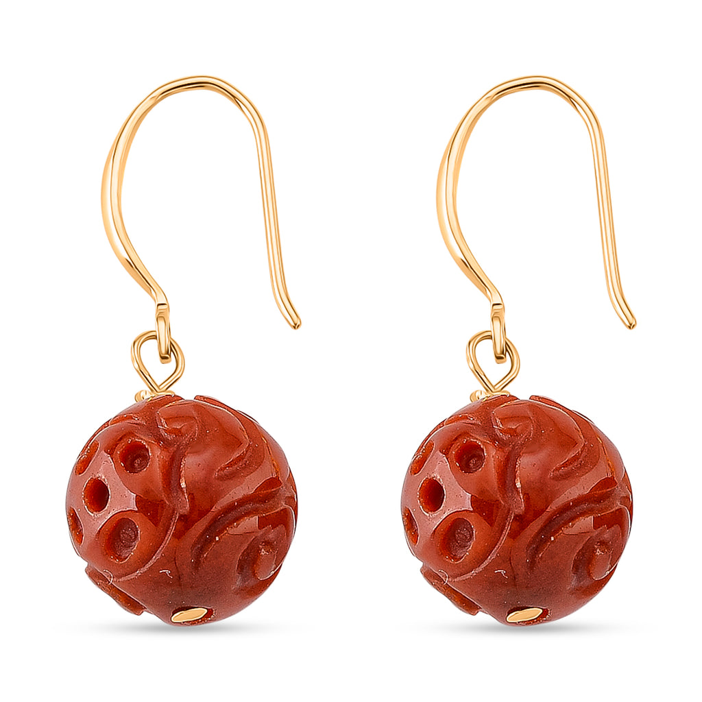 D'Joy Red Jade Beads Hook Earring in Yellow Gold Plated Sterling Silver 20.00 Ct._8426397_4