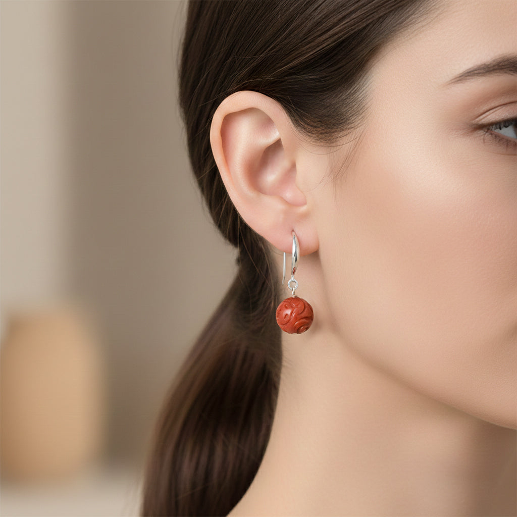 D'Joy Red Jade Beads Hook Earring in Rhodium Overlay Sterling Silver 20.00 Ct. V32360097 2