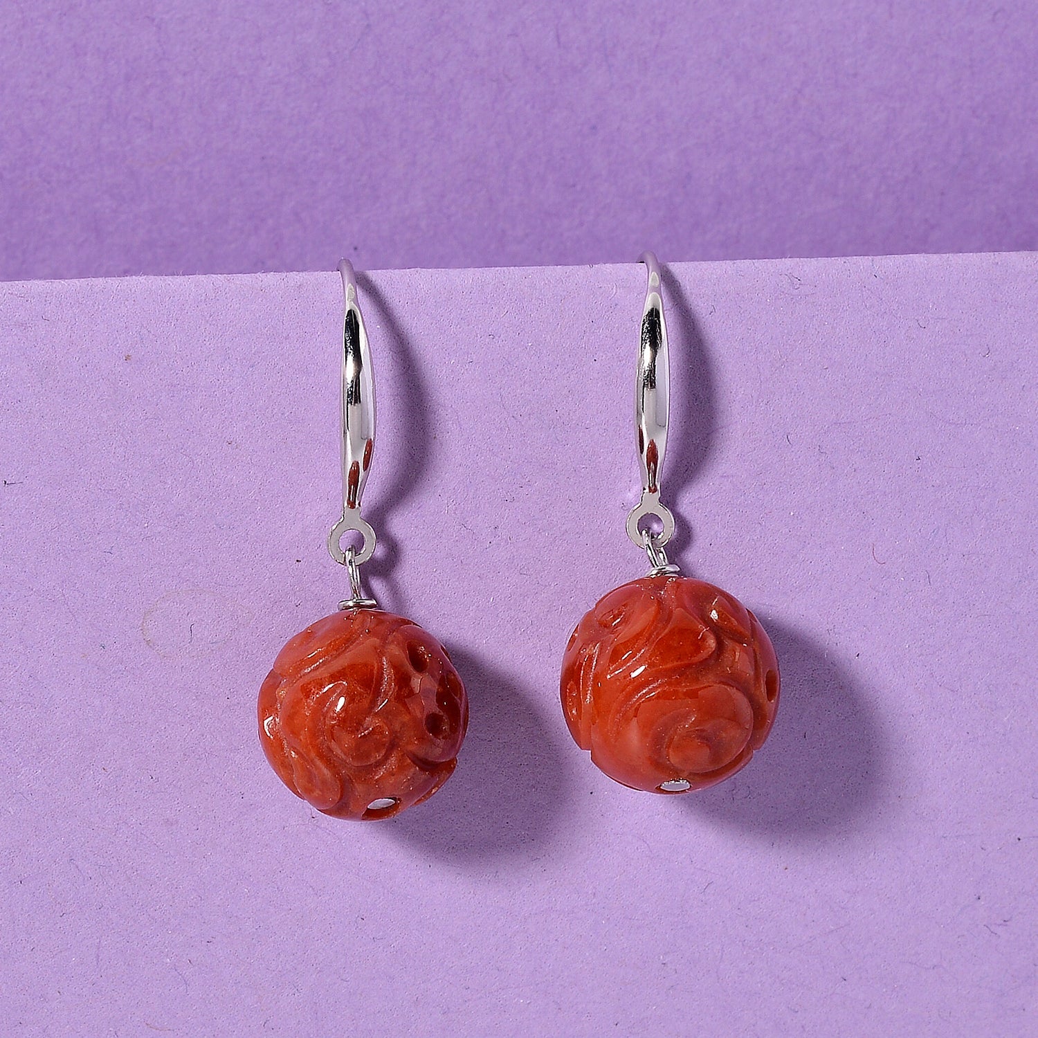 D'Joy Red Jade Beads Hook Earring in Rhodium Overlay Sterling Silver 20.00 Ct. V32347669 3