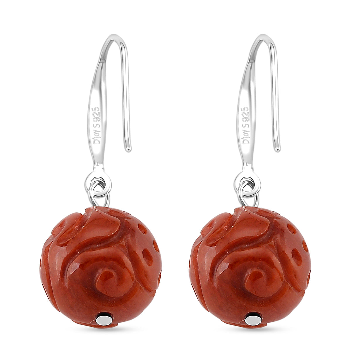 D'Joy Red Jade Beads Hook Earring in Rhodium Overlay Sterling Silver 20.00 Ct. V32353620 5