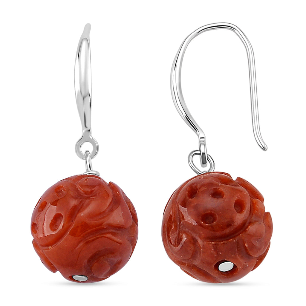 D'Joy Red Jade Beads Hook Earring in Rhodium Overlay Sterling Silver 20.00 Ct.