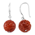 D'Joy Red Jade Beads Hook Earring in Rhodium Overlay Sterling Silver 20.00 Ct.