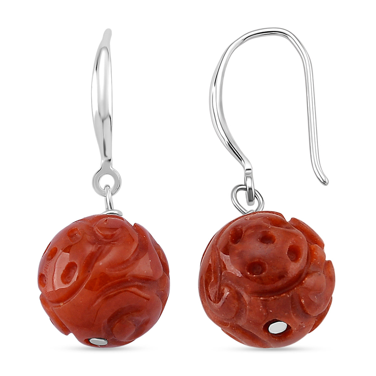 D'Joy Red Jade Beads Hook Earring in Rhodium Overlay Sterling Silver 20.00 Ct. V32352755 0