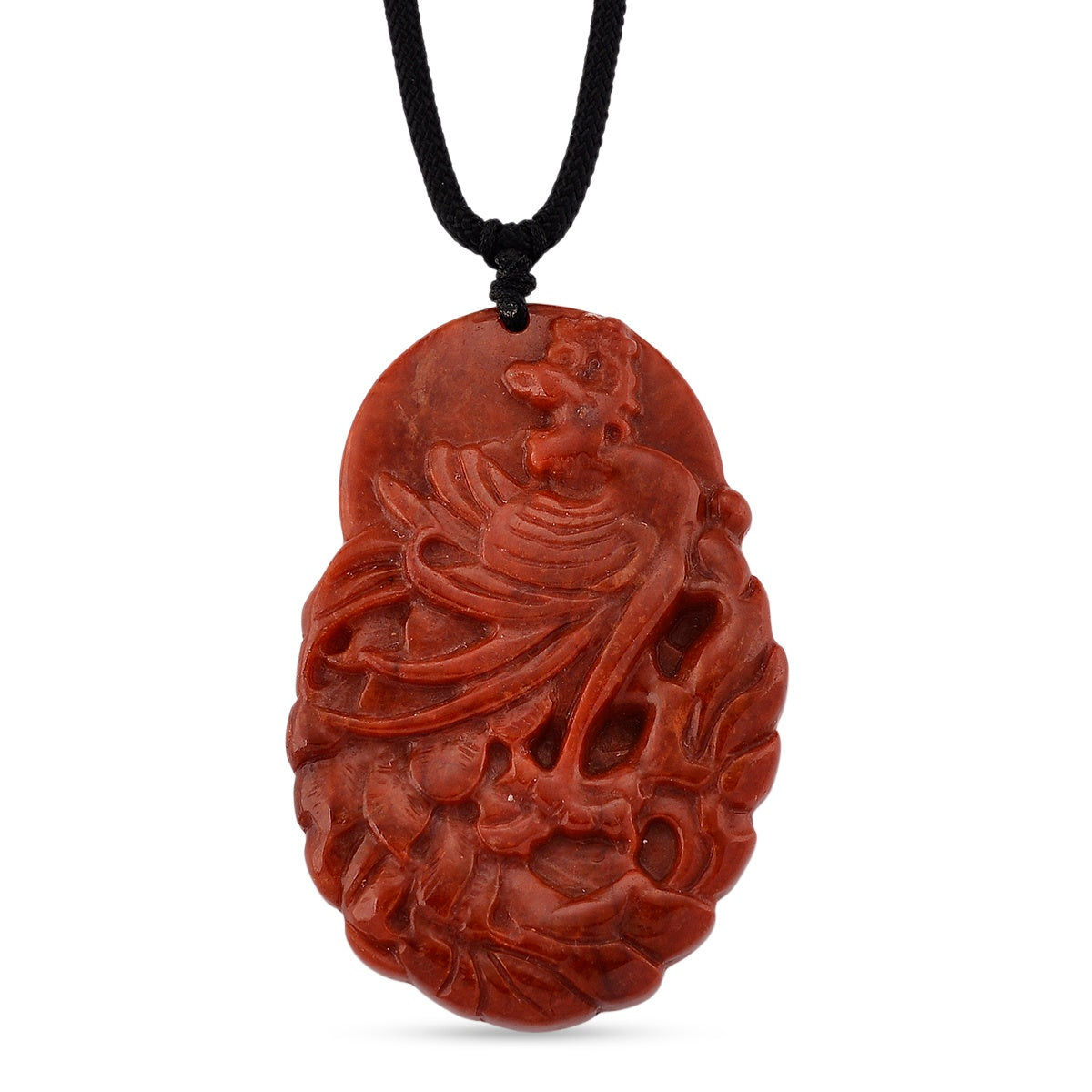 Red Jade Carved Phoenix Necklace with Cotton Thread (Size - 28 Adjustable) 100.00 Ct. V32638847 0