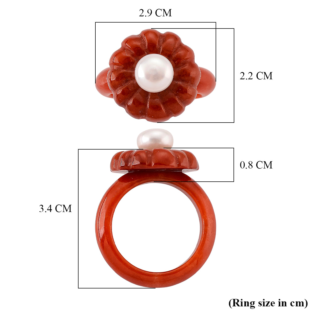 White Fresh Water Pearl and Enhanced Red Jade Flower Ring 25.00 Ct. V32516387 6