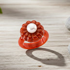 White Fresh Water Pearl and Enhanced Red Jade Flower Ring 25.00 Ct._8426420_2