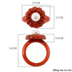 White Fresh Water Pearl and Enhanced Red Jade Flower Ring 25.00 Ct._8426420_5