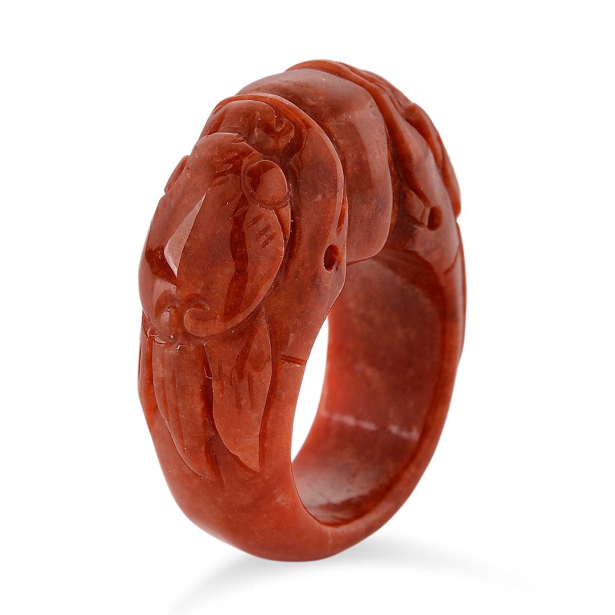 Enhanced Red Jade Dragon Carved Band Ring 70.00 Ct V32515079 4
