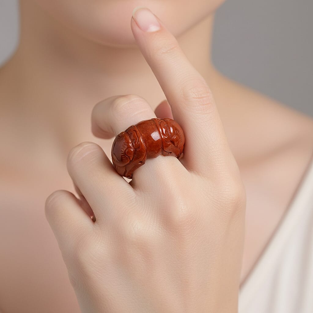 Red Jade Dragon Carved Band Ring 70.00 Ct_8426453_1
