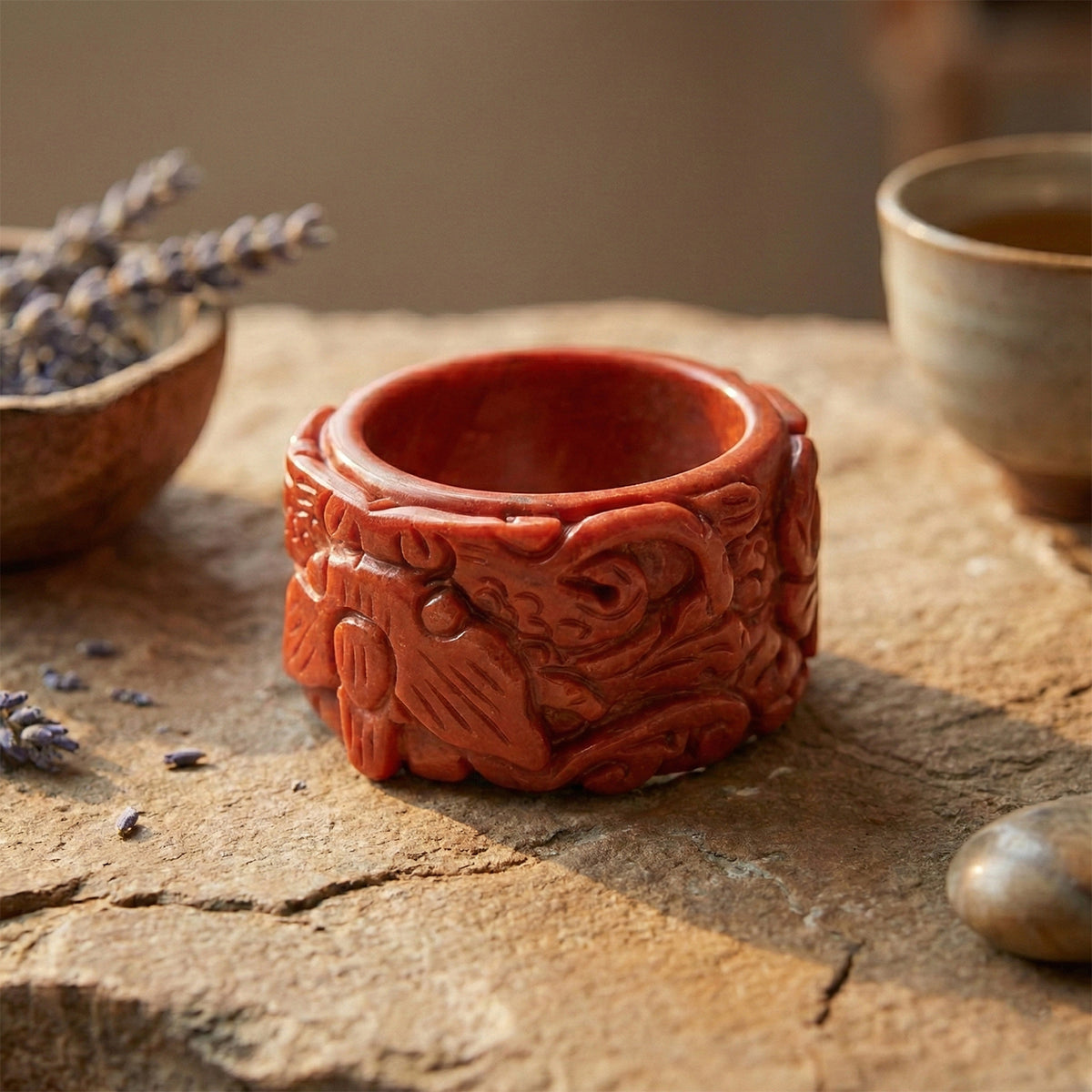 Red Jade Dragon Carved Ring 55.00 Ct. V32514238 3