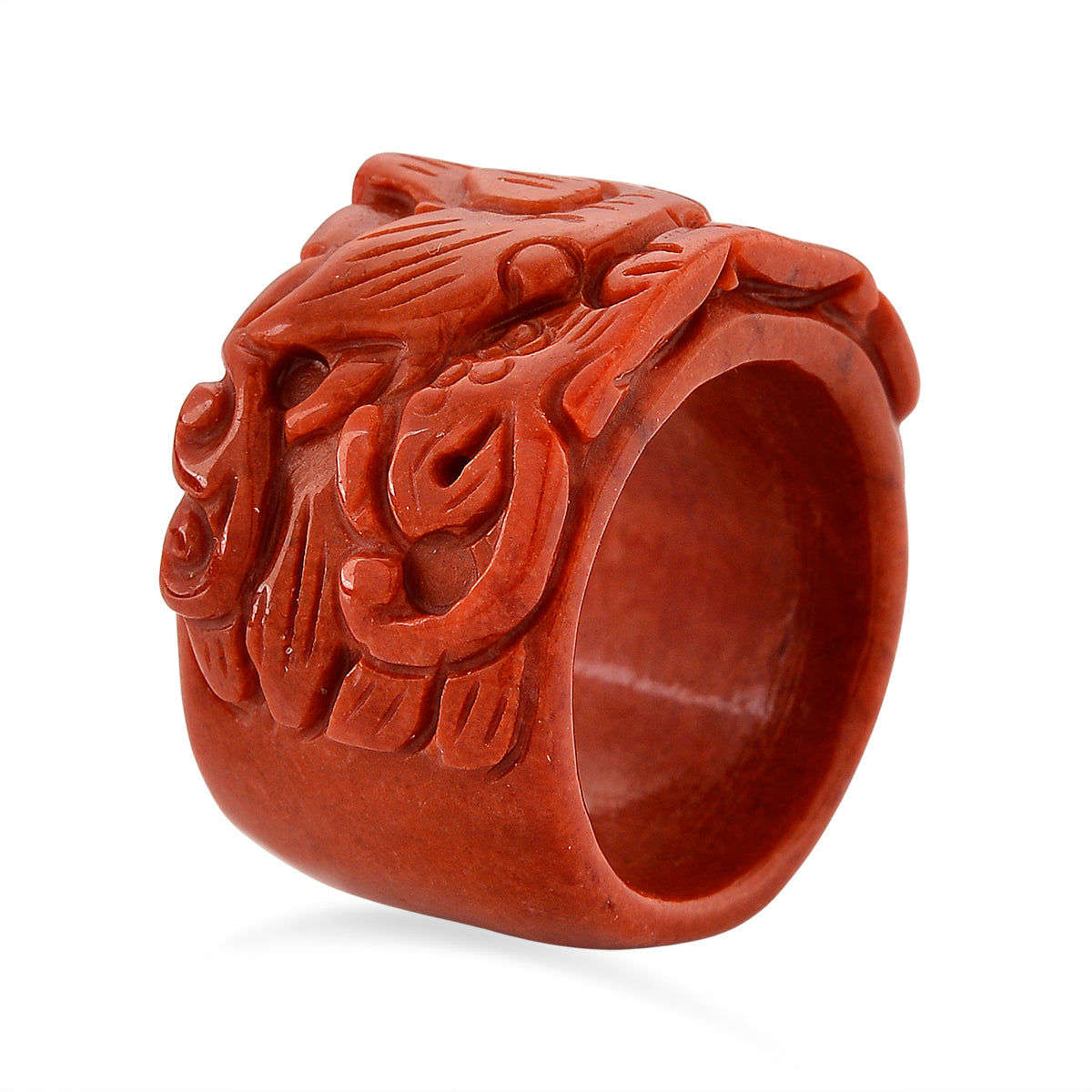 Red Jade Dragon Carved Ring 55.00 Ct. V32514566 4