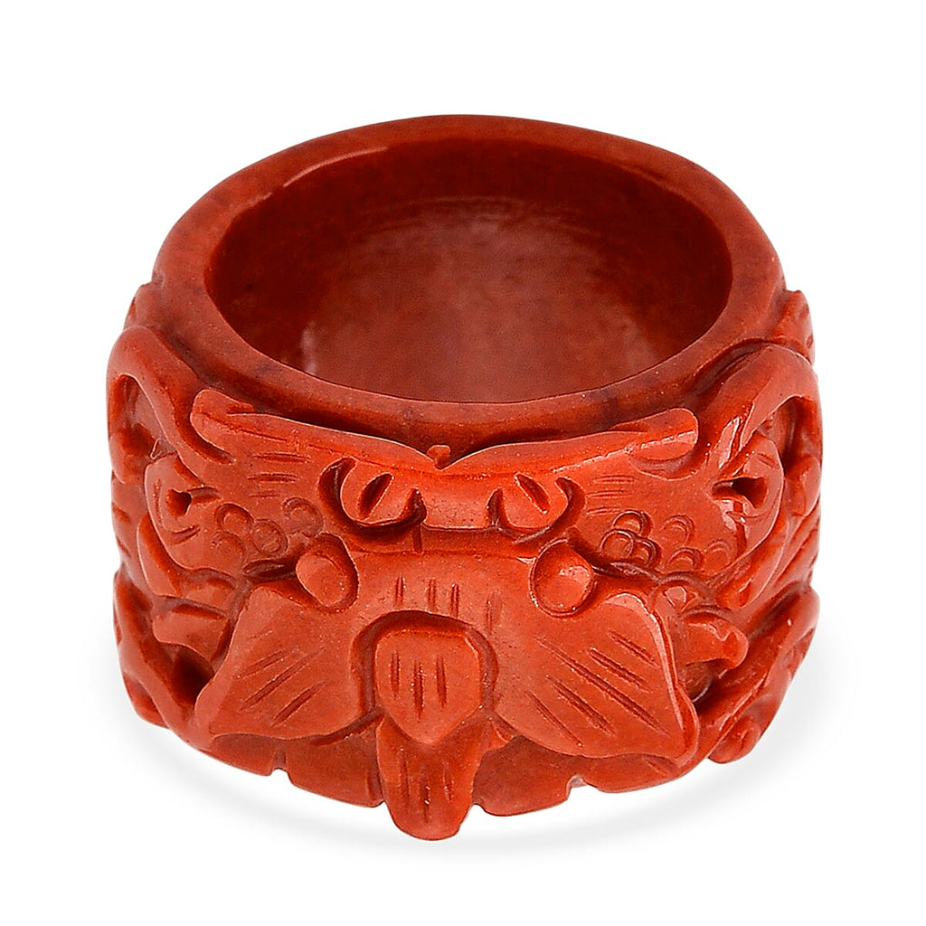 Enhanced Red Jade Dragon Carved Ring 55.00 Ct._8426463