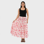 DOD- La Marey Artisan Cotton Block-Printed Tiered Skirt (Size M, 12-14) - Pink & White_8426579