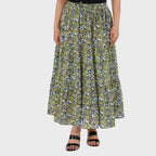 LA Marey Artisan Cotton Printed Skirt (Size - Large) - Green_8426584_1