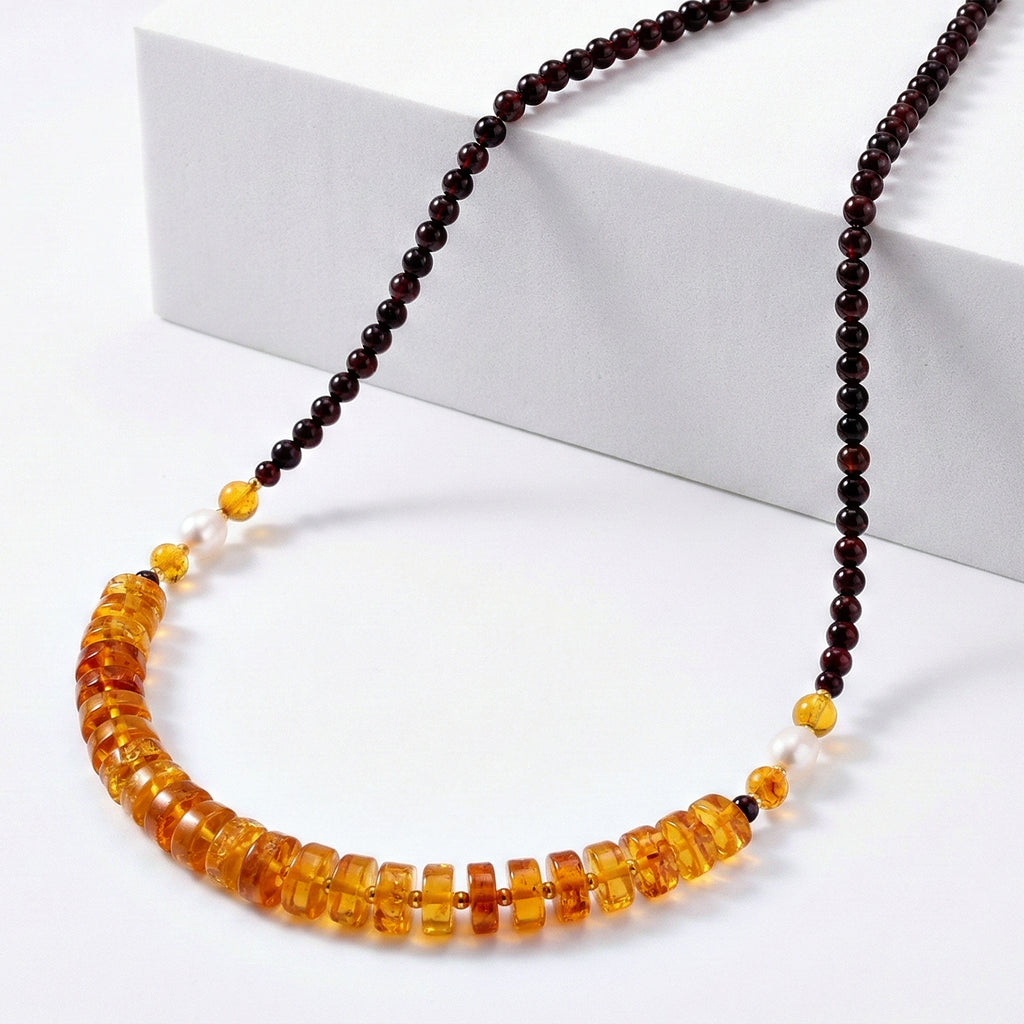 D'Joy Multi Colour Amber Necklace (Size 20+2 EXT) in Yellow Gold Plated Sterling Silver 40.00 Ct._8426656