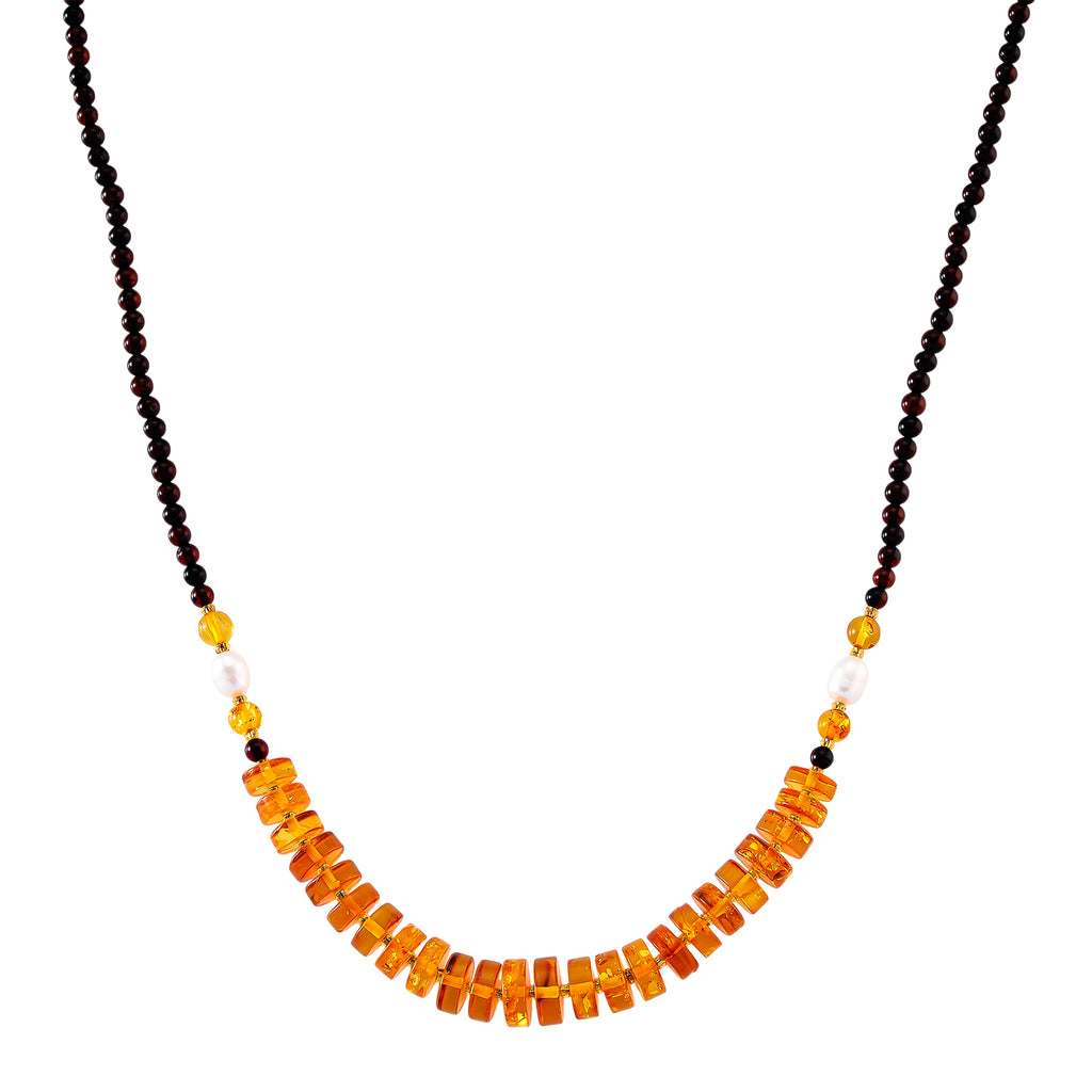 D'Joy Multi Colour Amber Necklace (Size 20+2 EXT) in Yellow Gold Plated Sterling Silver 40.00 Ct._8426656_1