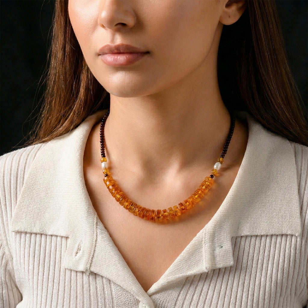 D'Joy Multi Colour Amber Necklace (Size 20+2 EXT) in Yellow Gold Plated Sterling Silver 40.00 Ct._8426656_2