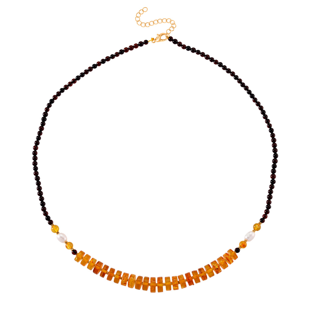 D'Joy Multi Colour Amber Necklace (Size 20+2 EXT) in Yellow Gold Plated Sterling Silver 40.00 Ct._8426656_3